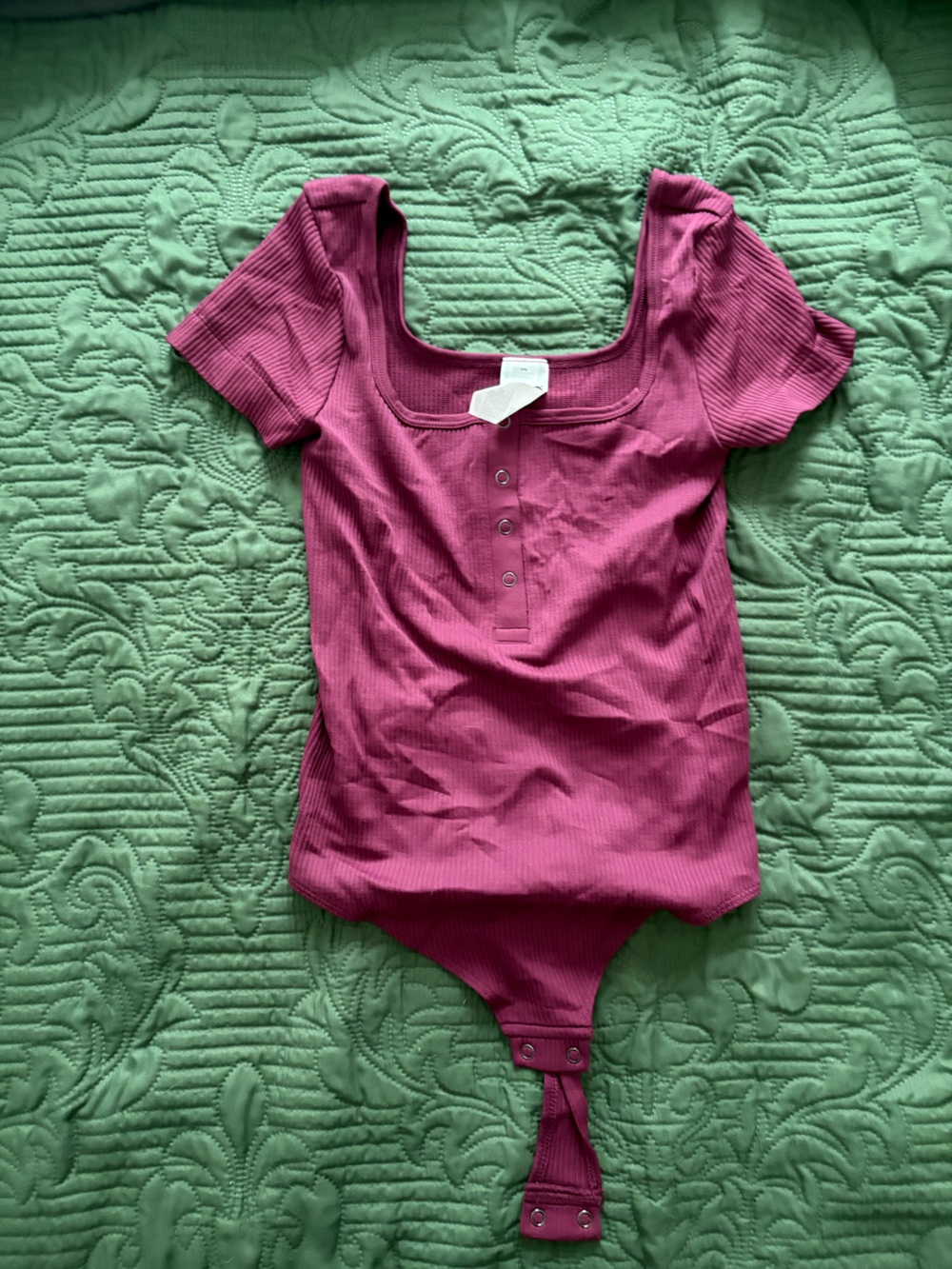 NWOT SO Ribbed Short-Sleeve Henley Bodysuit - Plum